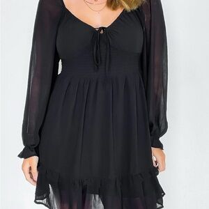 She + Sky Black Sheer Sleeve Mini Dress